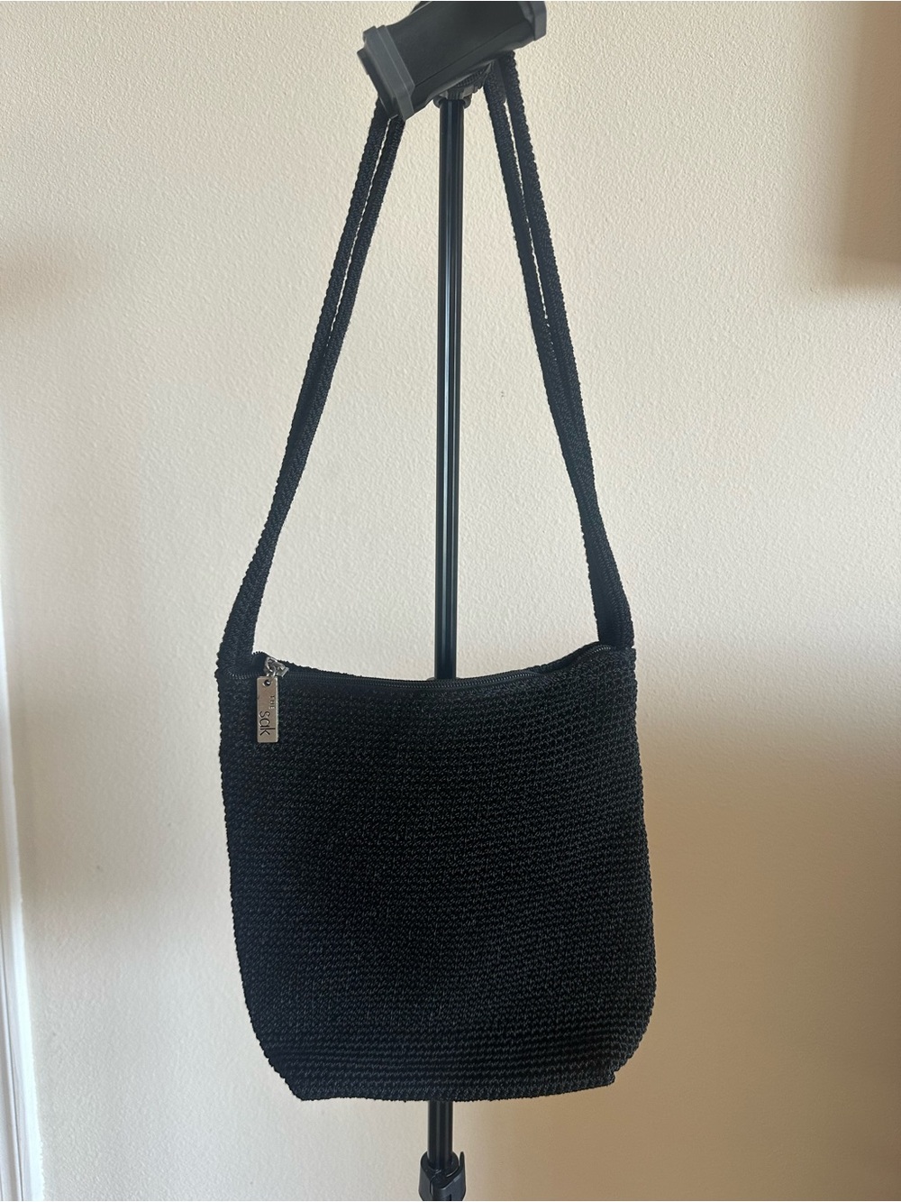 The Sak Black Double Strap Woven Shoulder Bag